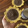 Six Crochet Coasters, Blue White, Citrus, Sunflower, thumbnail 9 of 12
