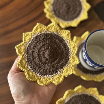 Six Crochet Coasters, Blue White, Citrus, Sunflower, 9 of 12