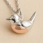 Personalised Tiny Sterling Silver And Rose Gold Robin Necklace, thumbnail 1 of 10