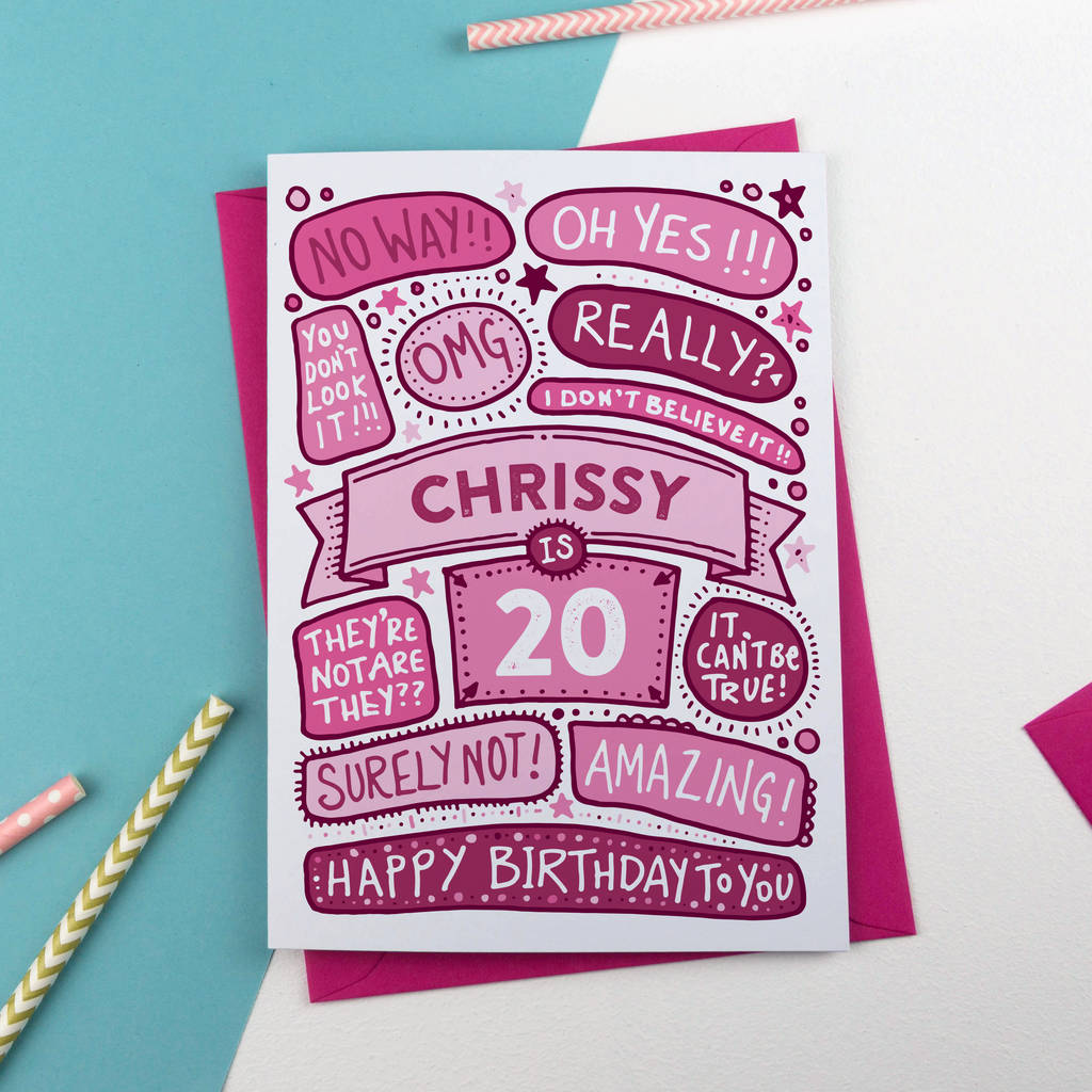 20th Omg Birthday Personalised Illustrated Card By A is for Alphabet