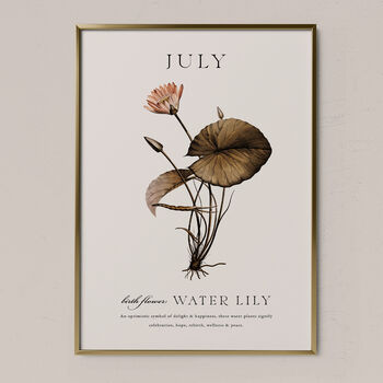 Birth Flower Wall Print 'Water Lily' For July, 5 of 9
