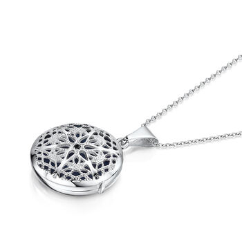 Round Filigree Locket With Sapphire Stone Solid Silver, 5 of 8