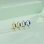 Sterling Silver Sapphire Blue Single Baguette Cut Cz Huggie Hoop, thumbnail 3 of 12