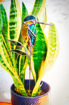 Kingfisher Stained Glass Plant Stake, 3 of 6
