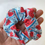 Blue And Red Watermelon Pattern Hair Scrunchie, thumbnail 2 of 3