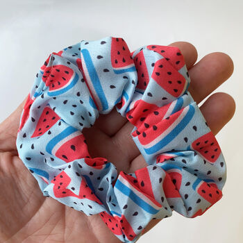 Blue And Red Watermelon Pattern Hair Scrunchie, 2 of 3