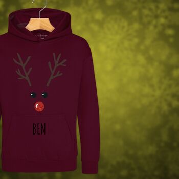 Rudolph The Reindeer Personalised Kids Hoodie Christmas Jumper, 10 of 11