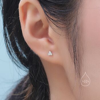 Tiny Cz Trio Three Dot Stud Earrings In Sterling Silver, 7 of 12