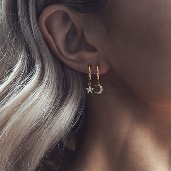 Erika. Gold Plated Moon And Star Hoop Earrings, 2 of 4