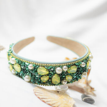 Mixed Shell Gem Texture Headband In Green, 2 of 3