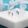 Extra Tiny Aquamarine Blue Baguette Cz Screw Back Earrings, thumbnail 5 of 11
