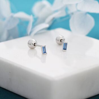 Extra Tiny Aquamarine Blue Baguette Cz Screw Back Earrings, 5 of 11