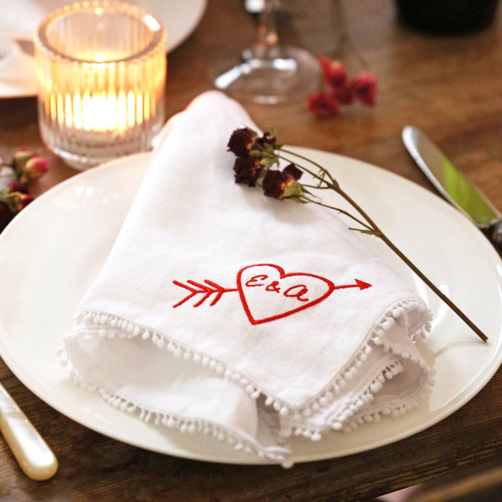 Personalised Initials Embroidered White Linen Napkin, 1 of 2