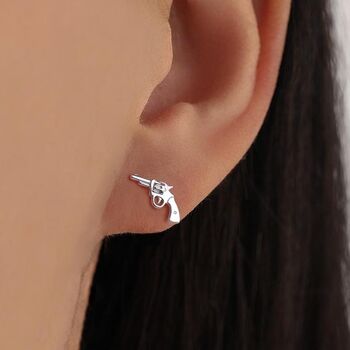 Sterling Silver Pistol Stud Earrings, 2 of 12