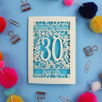 Personalised 30th Birthday Card Papercut Flower Design, 6 of 9