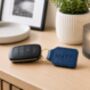Personalised Dark Blue Hand Stitched Leather Key Fob, thumbnail 1 of 7