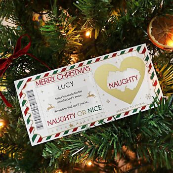 Personalised Naughty Or Nice List Christmas Scratch Reveal Ticket Xmas Eve Kids Stocking Filler Letter From Santa, 9 of 10