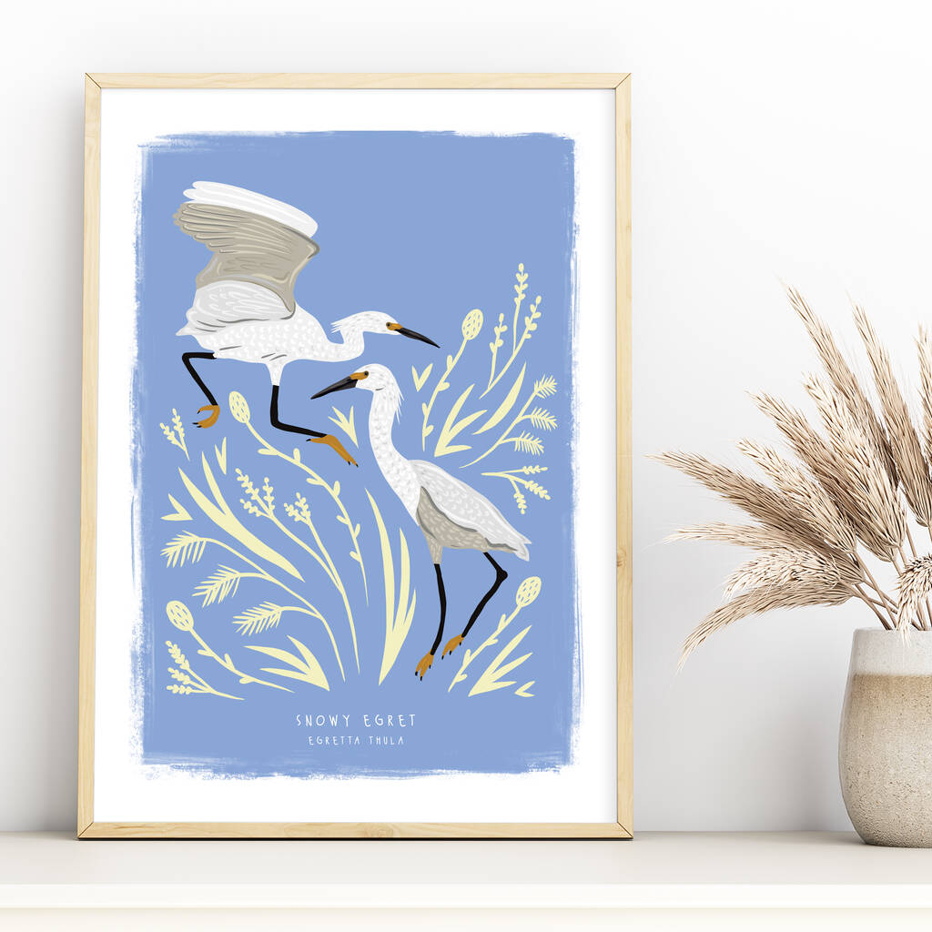 Snowy Egret Print By Bea Baranowska Illustration