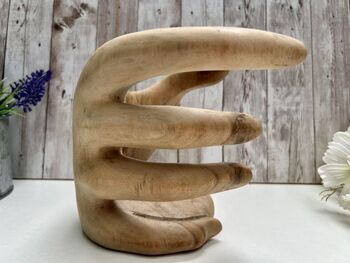 Hand Carved Wooden ‘Hand Of Wisdom’ Wine Bottle Holder, 8 of 11