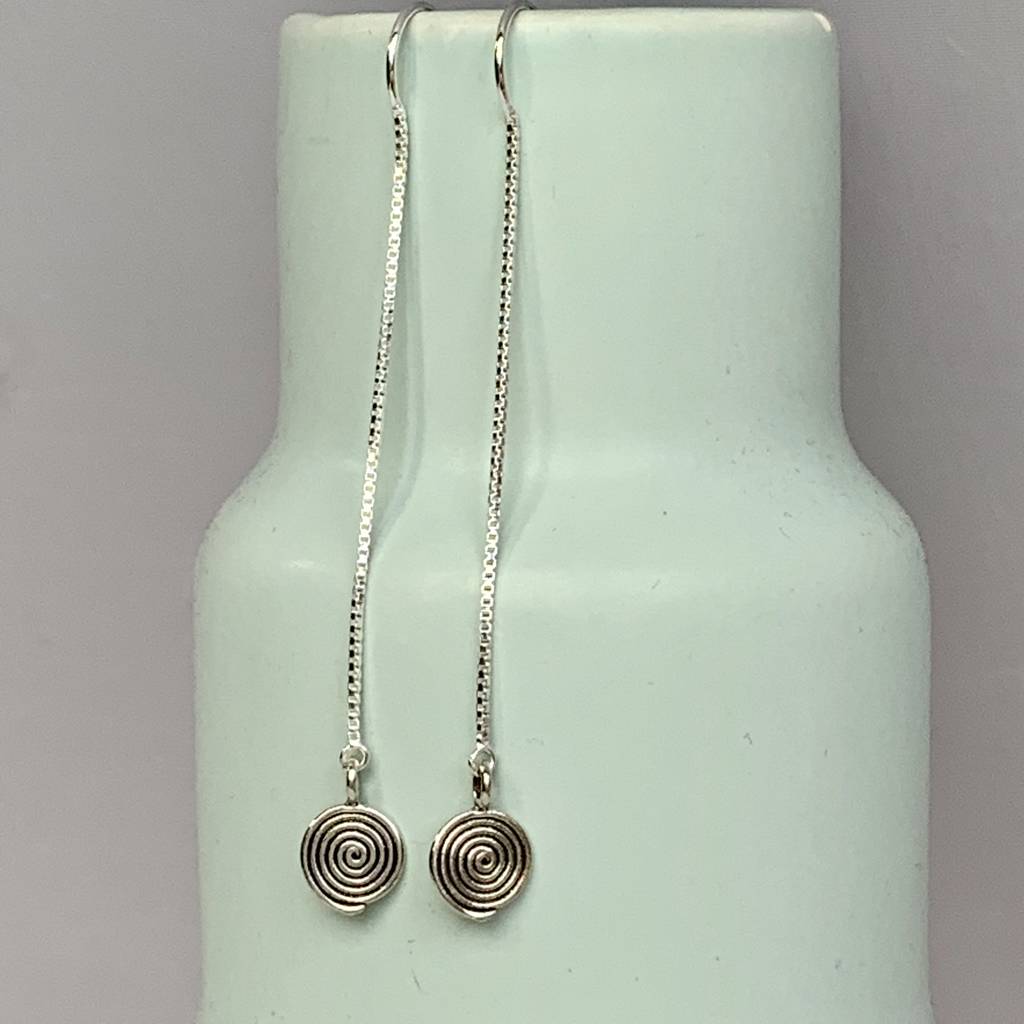 Sterling Silver Spiral Disc Threader Earrings By Handmade By Helle
