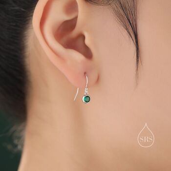 Tiny Emerald Green Cz Drop Earrings In Sterling Silver, 6 of 9