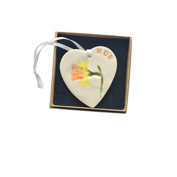 Handmade Ceramic Heart – Daffodil And “Mum” Keepsake Gift, 8 of 11
