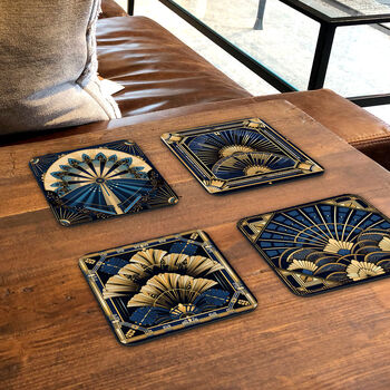 Deco Elegance In Blue Set Of Four Pu Leather Coasters, 6 of 8