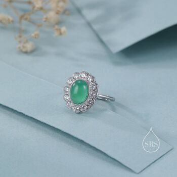 Sterling Silver Vintage Inspired Green Onyx Cz Ring, 8 of 12