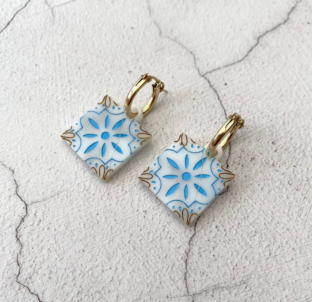 Cracked Tile Charm Hoops, 1 of 2