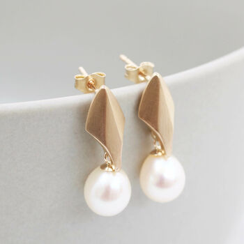 9ct Gold Deco Dropper Earrings With Pearls, 3 of 10