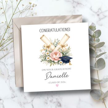 Personalised Graduation Floral Diplomas Card, Phd, Masters Card For Her, 2 of 3