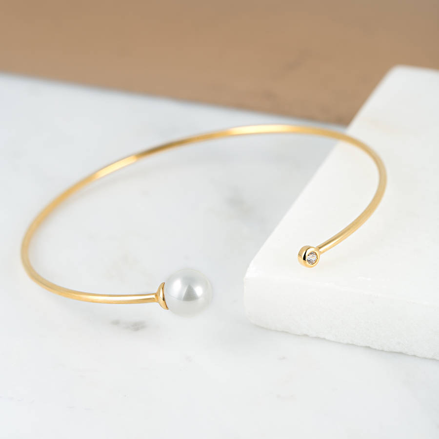Gold Modern Pearl Bangle By Scream Pretty