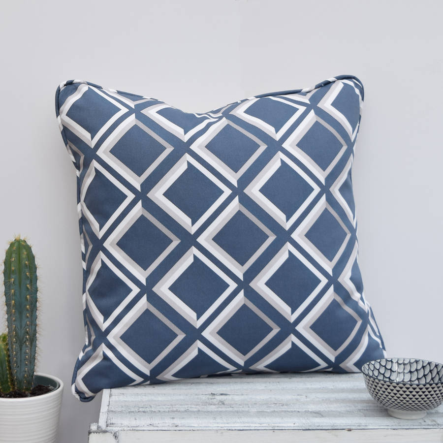 Lattice Geometric Blue Handmade Cushion By Surface House