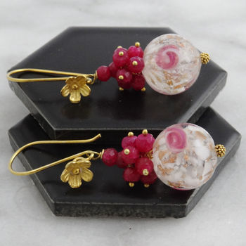 Murano Venetian Glass And Ruby Gold Earrings, 3 of 4