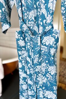 Long Kimono In Prussian Blue Botanic Floral, 5 of 6