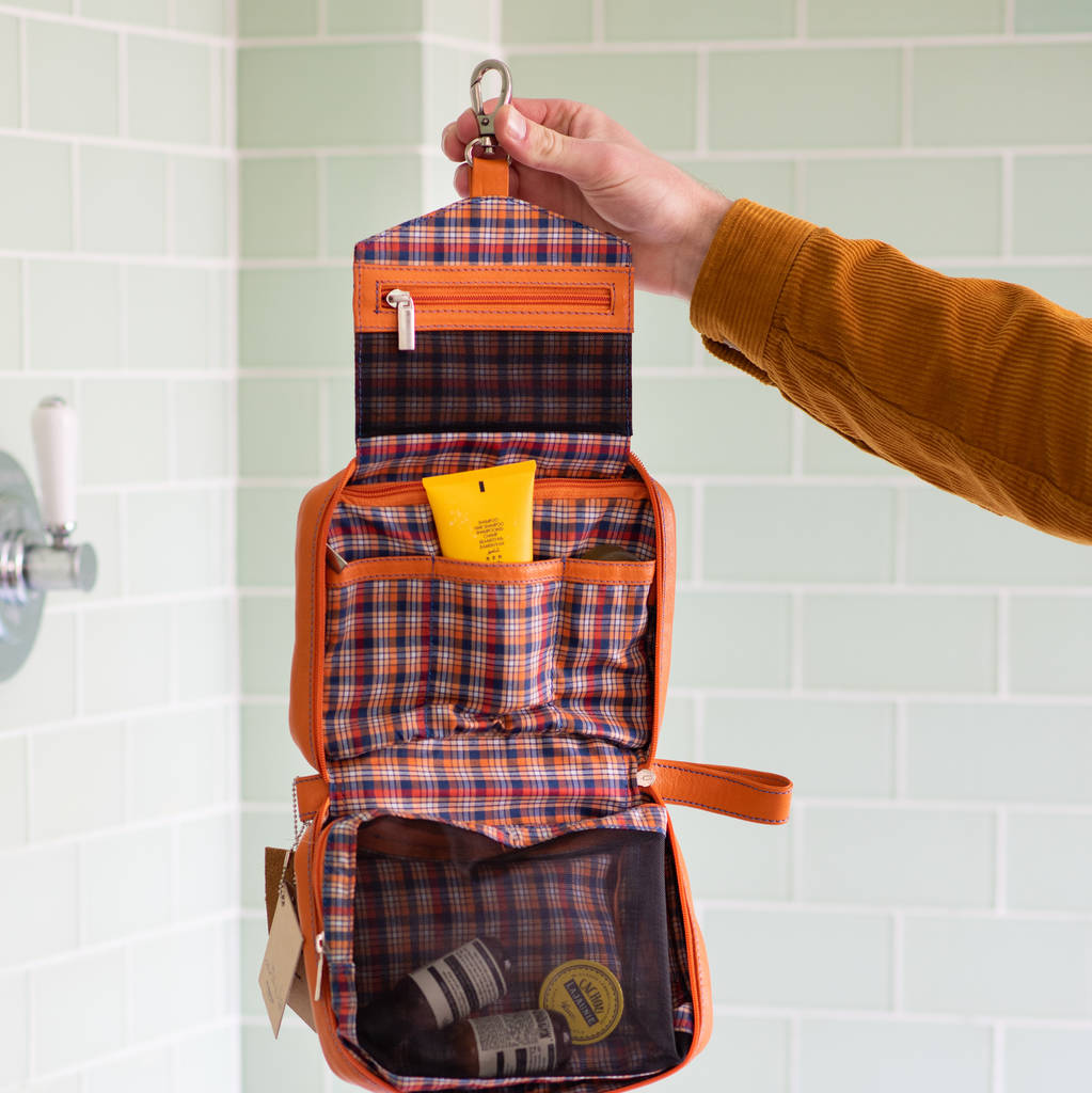 Personalised Hang Up Leather Wash Bag By TheLittleBoysRoom