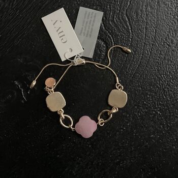 Pink Fleur Adjustable Gold Bracelet, 2 of 2