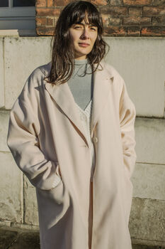 Baby Pink Single Button Top Collar Longline Coat, 8 of 9