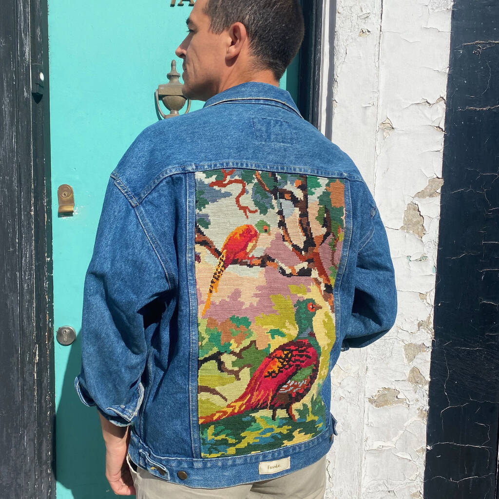 Wild Birds Vintage Tapestry Upcycled Denim Jacket By Frankie.