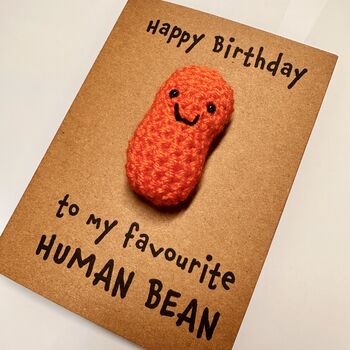 Human Bean Crochet Birthday Card Handmade, 9 of 11