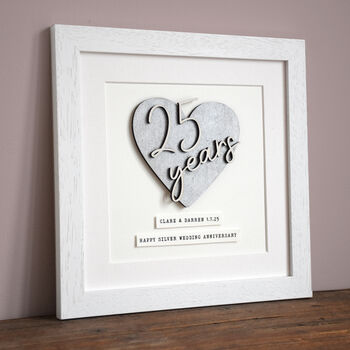 Personalised 25th Wedding Anniversary Framed Heart Print – Silver Wedding Keepsake, 3 of 4
