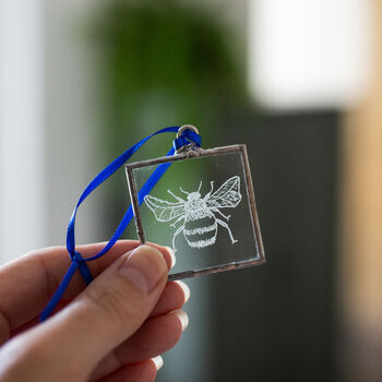 Bee Engraved Glass Hanging Decoration, 6 of 8
