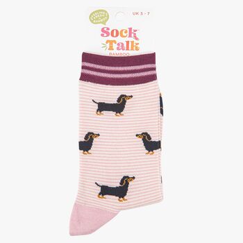 Sausage Dog Pinstripe Bamboo Ankle Socks Women's Berry Pink, 4 of 4