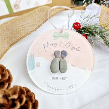 Personalised “Merry And Bright” Family Christmas Pebble Hanging Decoration, 3 of 4