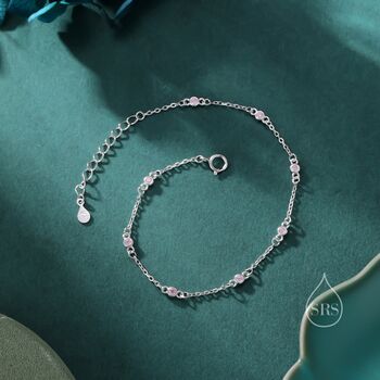 Sterling Silver Extra Delicate Pink Cz Bezel Bracelet, 2 of 12