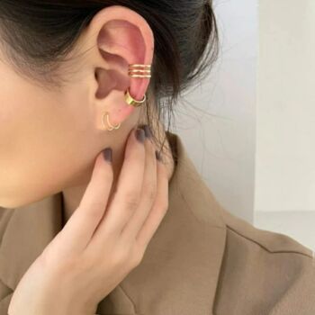 Gold Plated Three Piece Helix Ear Cuff Band, 4 of 5
