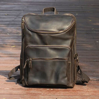 Top Zip Open Leather Backpack, 7 of 10