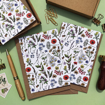 10 X Wild Meadow Patterned Notecards, 2 of 7