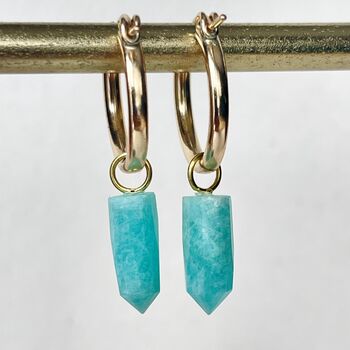 Amazonite Gemstone Spike Hoop Earrings In Gold Vermeil, 3 of 6