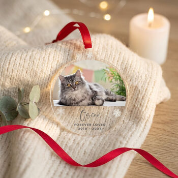 Personalised Circle Pet Forever Loved Photo Acrylic Hanging Decoration Bauble, 2 of 4